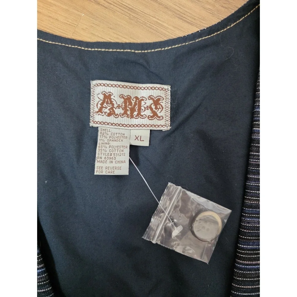 AMX Denim Vest Button Up XL Scoop Neck Cinch Back NWT - Picture 3 of 10